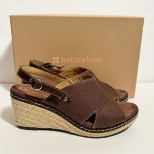 Naturalizer Womens Satwa Sandals Slingback Brown Canvas Espadrille Wedge‎ Sz 7.5